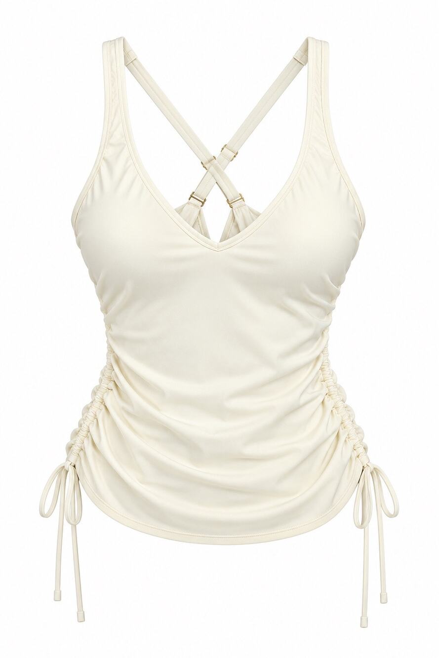 Catalina Ivory Ruched Tankini Top M Y2K Coastal Resort Swim NWT